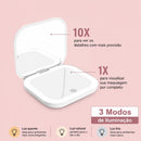 Espelho de Maquiagem LED Dobrável Lumivah™ | Espelho Compacto com Luz, Ampliação 1X/2X e Recarregável para Bolsa e Viagem