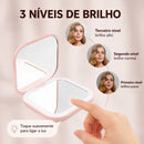 Espelho de Maquiagem LED Dobrável Lumivah™ | Espelho Compacto com Luz, Ampliação 1X/2X e Recarregável para Bolsa e Viagem