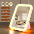 Espelho LED Lumivah™ portátil com três tons de iluminação, controle touch e carregamento USB para maquiagem e cuidados pessoais.