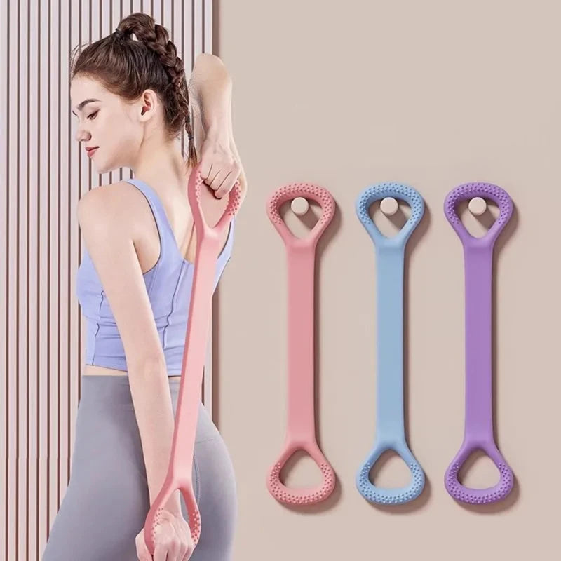 Faixa elástica de resistência Lumivah™ em formato de 8 para treino em casa, alongamento, yoga, pilates e fortalecimento muscular.