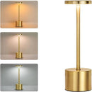 Luminária LED Touch Recarregável Lumivah dourada com 3 tons de luz, brilho ajustável e design moderno para mesa, penteadeira e quarto.