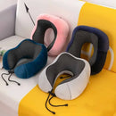 Almofada cervical em espuma Memory Foam Lumivah para viagens, com design ergonômico em formato U e tecido respirável.