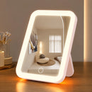 Espelho de maquiagem LED recarregável Lumivah com três modos de iluminação e controle touch.
