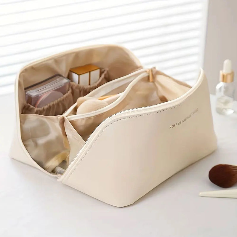 Necessaire Organizadora Premium Lumivah™ com compartimentos internos inteligentes, ideal para armazenar maquiagens, cosméticos e itens de higiene pessoal em casa ou em viagens.