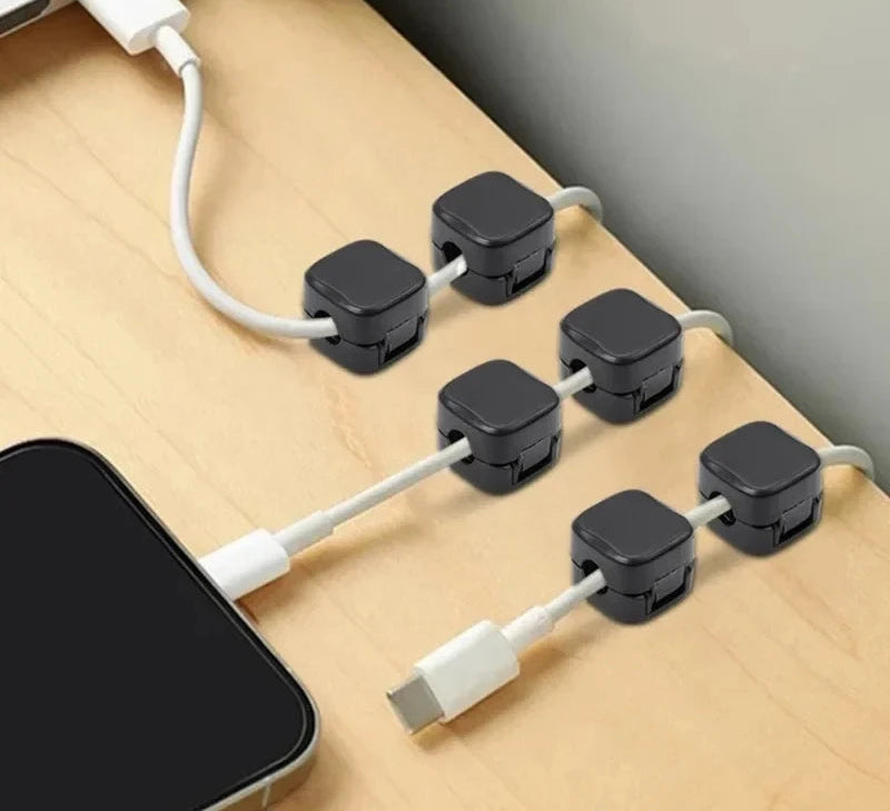 Kit organizador magnético de cabos Lumivah com suporte adesivo para mesa e escritório.